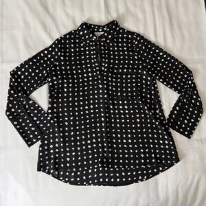 NWT Pleione Black Ivy Dot Pleated Back Chiffon Hi-Low Cut Blouse
